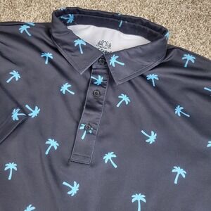 KaiPar Mens XL Navy AOP Palm Tree Performance Stretch Golf Polo Short Sleeve